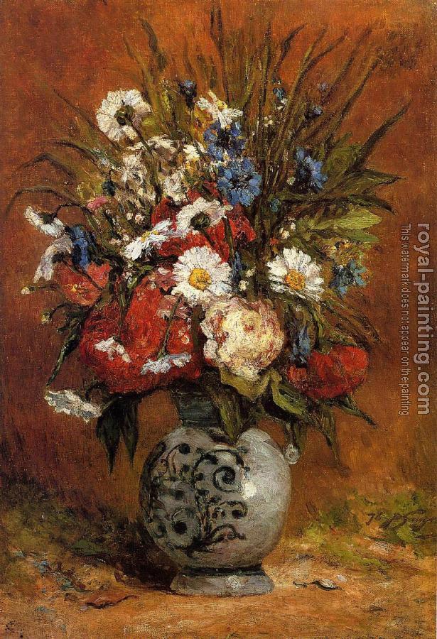 Paul Gauguin : Daisies and Peonies in a Blue Vase